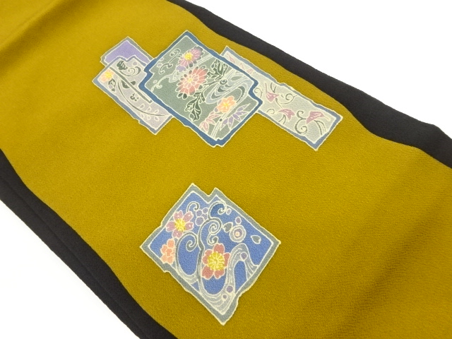 JAPANESE NAGOYA OBI / CHIRIMEN / FLOWER ARABESQUE / ARTIST WORK